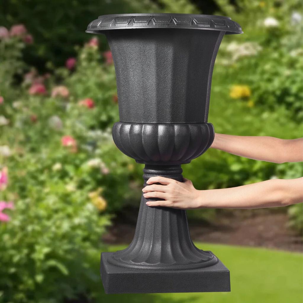 Plastic Urn Planters, 40 X 67 Cm, 2 Pack Black Classic Flower Pots Front Porch Planters, Indoor & Outdoor Vase for Wedding, Party, Event, Home, Stage,