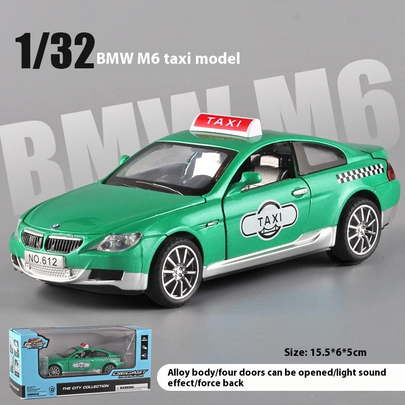 1/32 Scale BMW M6 Taxi Alloy Car Toy Diecast Metal Model Sound Light Pull Back Children Toy Home Decoration Ornaments Children Gift