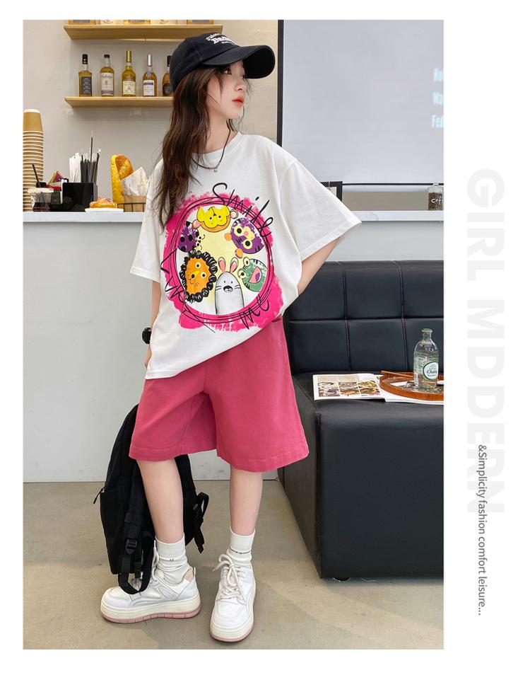 Girls' shorts set, summer new style, children's wear, summer wear, sports girl, big girl, stylish summer style, short sleeved two-piece set