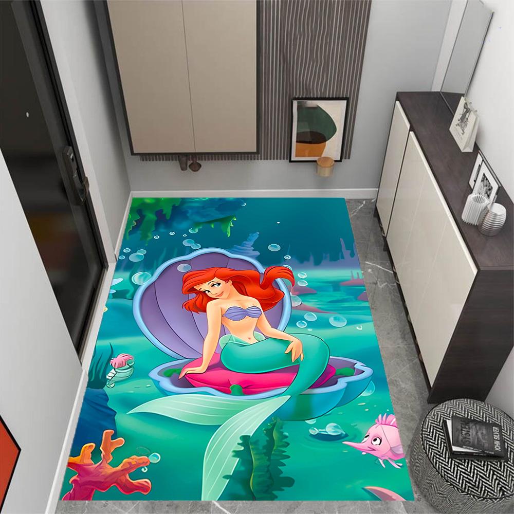 Underwater Mermaid Adventure Disney Cartoon Theme Anti-Slip Rug - Polyester, Home Decor, Suitable for Bedrooms, Living Rooms, Doorways, and Studios