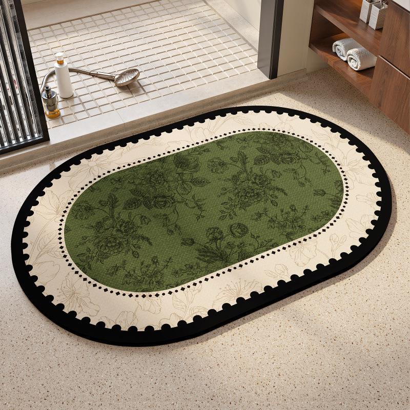 Diatom Mud Quick-Dry Non-Slip Bathroom Mat: French Style, Water Absorbing, Dirt Resistant, Easy Clean.