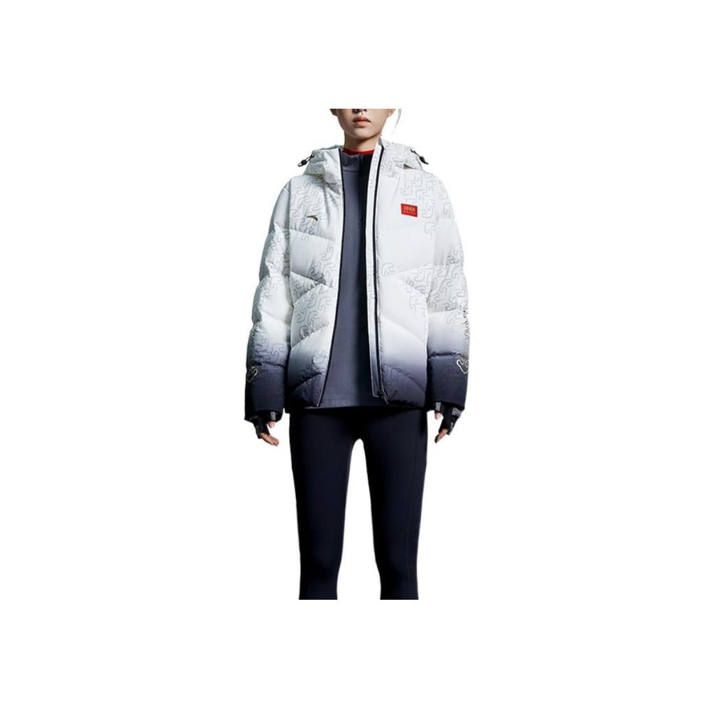 Anta Brand Pattern Printed Zipper Hooded Down Jacket Women Outerwear White 162247941-1