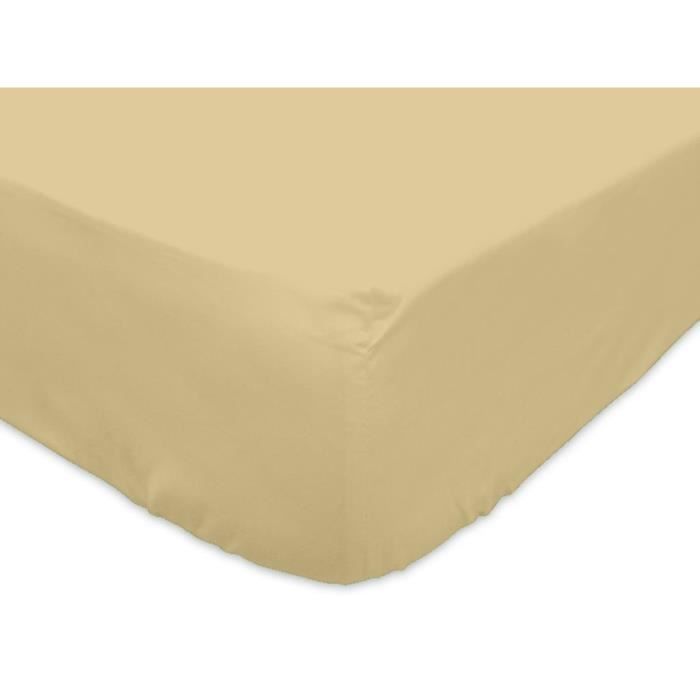 Drap housse - 100% Coton - Taupe - 90x190 cm - Bonnet 25 cm - 57 fils
