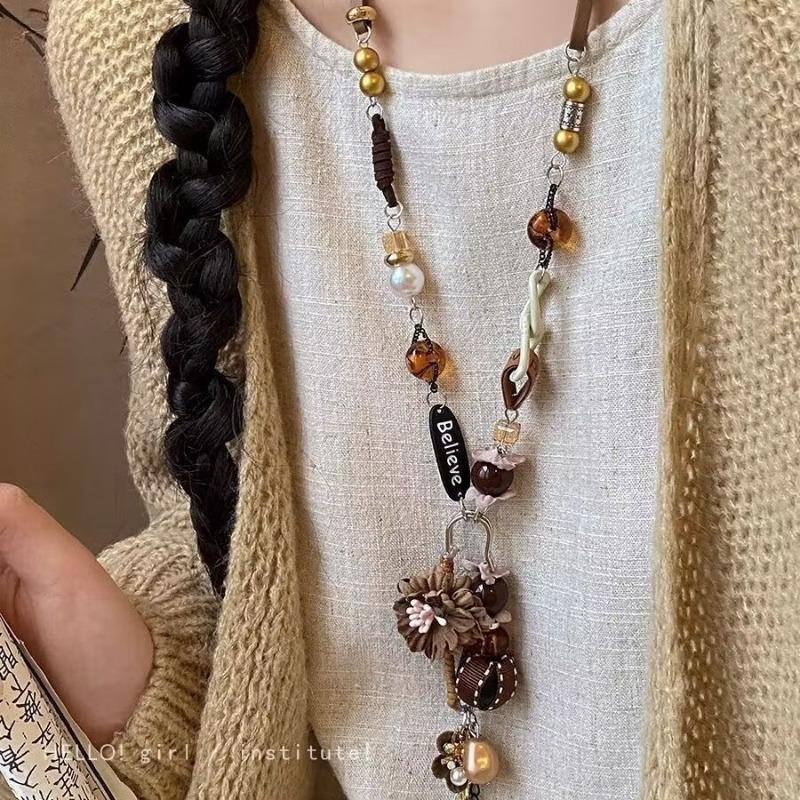 Long fringed necklace women's retro Zen niche sweater chain versatile Yunnan accessories