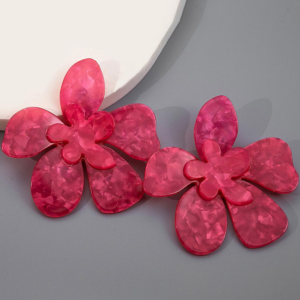 Multi-Colored Flower Earrings, Exaggerated Personality Five-Petal Flower Resin Earrings, High-End Design Floral Stud Earrings For Women