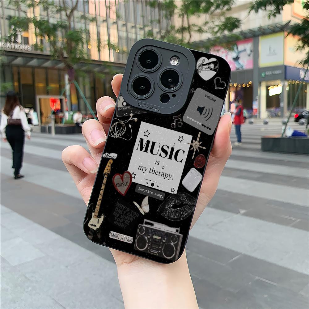 Music themed pattern phone case suitable for iPhone 17 16 15 14 13 12 11 Pro/Max/Plus anti drop and shockproof back cover