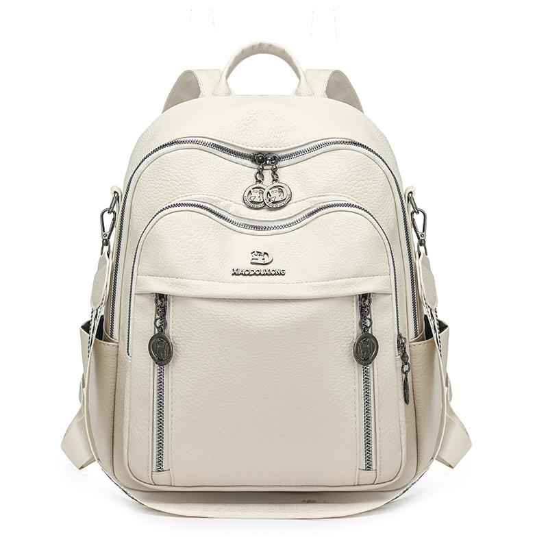 PU Convertible Backpack with Dual Front Vertical Zippers Casual Daypack for Women Daily Travel