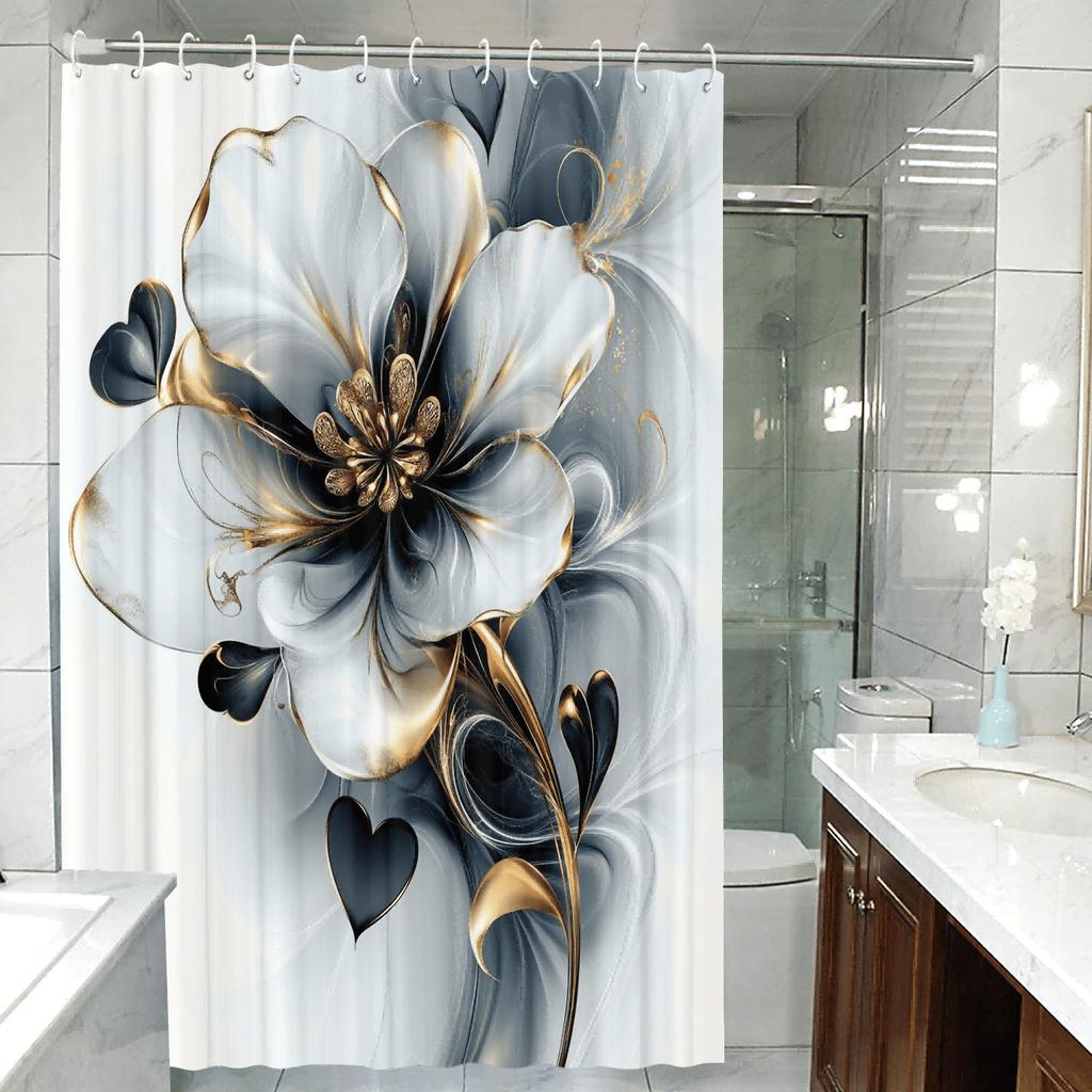 Luxusní sprchový závěs s květinovým vzorem 12 háčků Vhodný do pokoje Domácnost Hotel Omyvatelný v pračce Závěsy Koupelna Jeden kus
