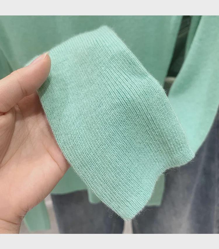 Pulover Tricotat Verde Mentă cu Gât Rotund pentru Femei - Croială Slim, Mânecă Lungă, Top Transparent de Primăvară/Toamnă