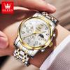 OLEVS 2858 New Moon Phase Quartz Watch for Men Stainless Steel Waterproof Anti-Scratch Luminous Chronograph Mens Wristwatch