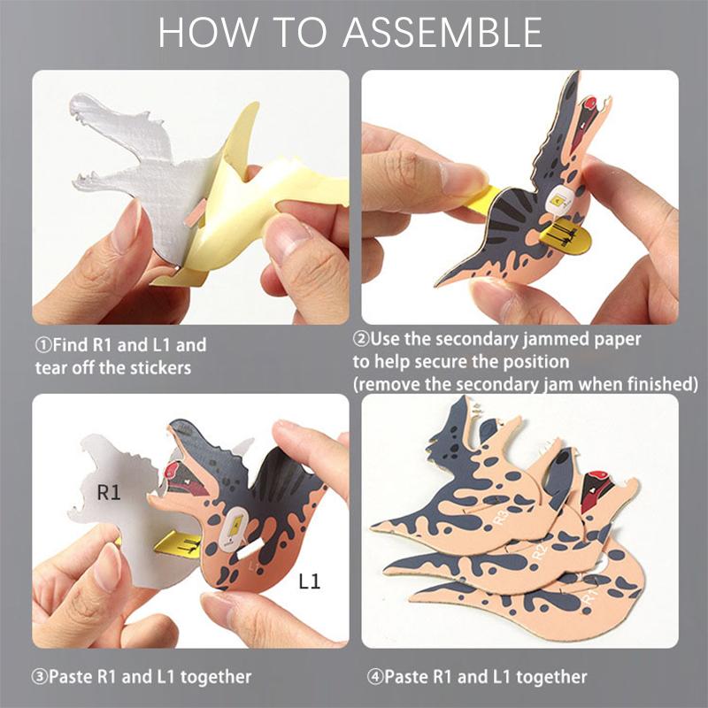 Dinosaurier 3D Papierpuzzle für Kinder Pädagogisches Montessori-Spielzeug Lustiges DIY Manuelle Montage Dreidimensionales Modell Spielzeug für Jungen Mädchen