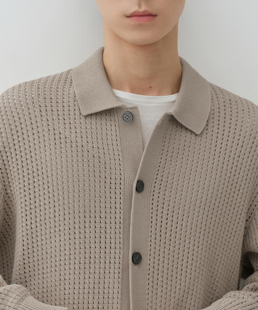Musinsa Standard Crochet Knit Collared Cardigan [Grayish Beige]