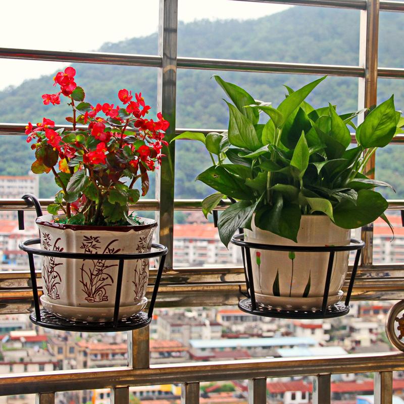 Iron Art Hanging Baskets Flower Pot Balcony Plant Round Racks Railing Fence Outdoor Window Bonsai Home Garden Decoration
