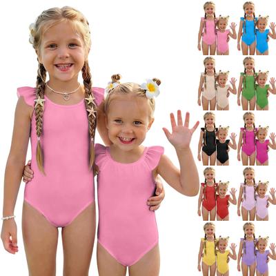 Mädchen Badeanzug Sommer Einfarbig Badebekleidung Kinder Ärmellos Rüschenschulter Badeanzug Kleinkind Strandkleidung