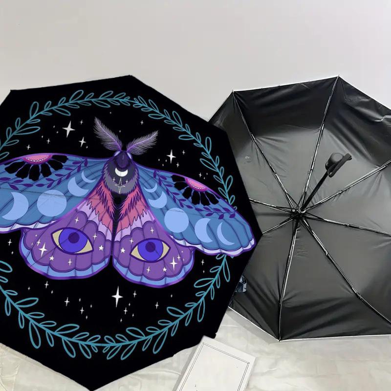 1pc Moonlit Moth Mandala Umbrella with Plastic Handle,Suitable for All Seasons Home Travel Outdoor UmbrellaDD1370
