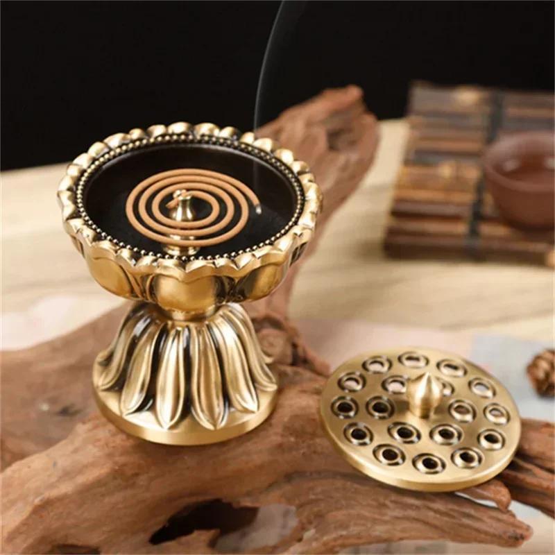 Copper Lotus Purecopper Zen Chinese Incense Burner Pure Copper Antique Old Treasure Lotus Lamp Sandalwood Incense Burner Incense