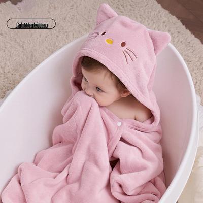 Babykorallfleece Tecknad Huvförsedd Poncho - Mjuk, Absorberande Badrockshandduk för Barn