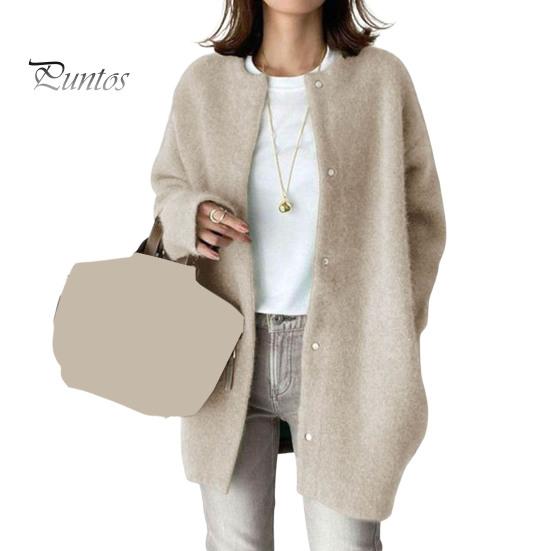 

Женское пальто с круглым вырезом и длинным рукавом, однотонное трикотажное пальто свободного кроя средней длины S