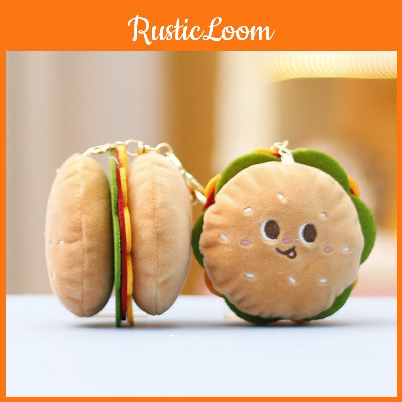 Plush Hamburger Keychain With Cute Design Perfect For Girl Backpack Accessories