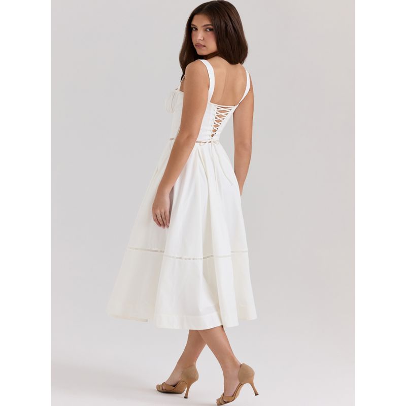 Sea Salt Flavor Summer House Same Style Fresh Sweet Temperament Elegant Waist Hugging Lace-up Design Sense Sling Dress