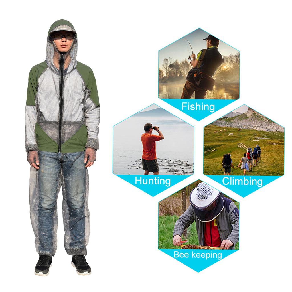 Outdoor Mosquito Repellent Suit Bug Jacket Mesh Hooded Suits Fishing Hunting Camping Jacket Insect Protective Mesh Fishing Cloth