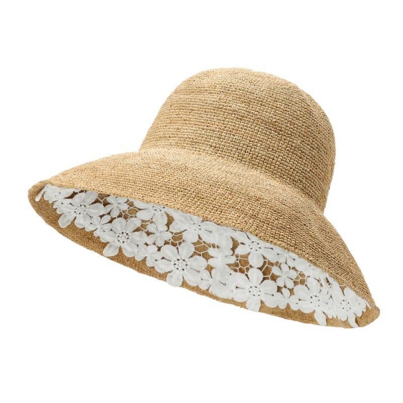 Frühlings- und Sommerdesign Strohhut Spitze Blume rein handgewebter Hut Britischer Sonnenschutz Sonnenhut