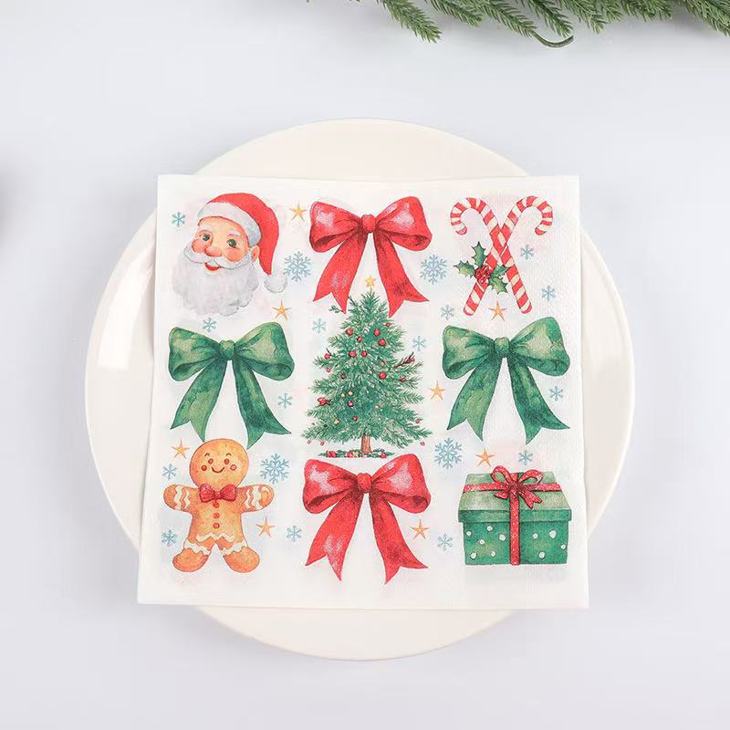 20pcs Printed Napkin New Christmas Day Decoration Elk Square Tissue Paper Party Printed Tissue Christmas Scene Decoration
