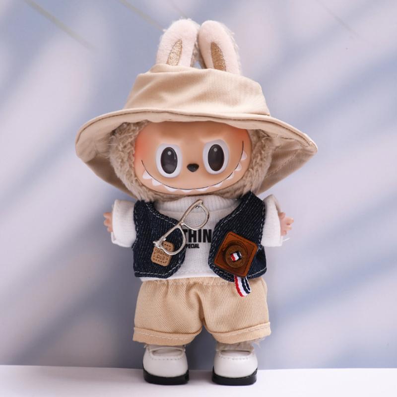 For Labubu Pendant First And Second Generation Labubu Denim Vest Glasses Set Labubu Doll Clothing Replacement Collection