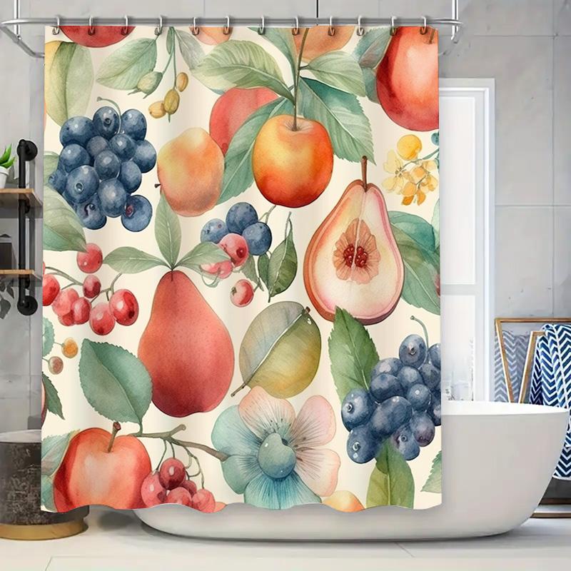 

Watercolor Fruit Shower Curtain Rustic Bathroom Decor With Blueberries Pears Cherries Peaches Apples Easy Installation Rod Unble W60H190(CM)-1 Pcs