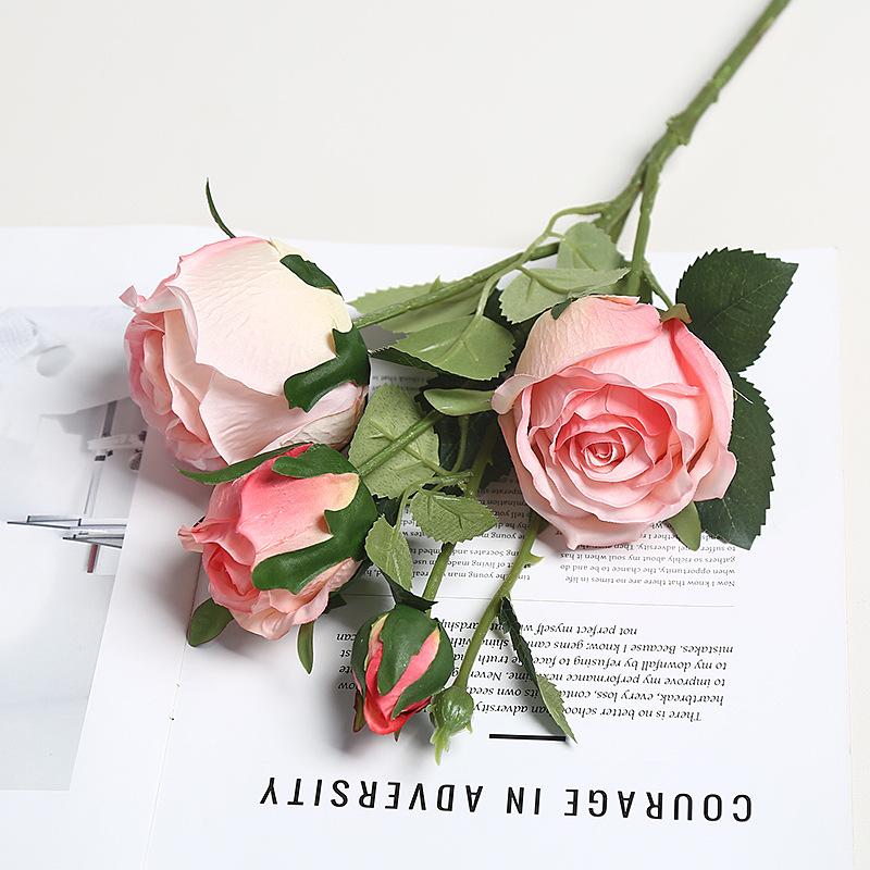 4 Head Simulated Roses Birthday Valentine's Day Wedding Home Fake Bouquet Silk Flower Decoration Floral Arrangement Flower Wall