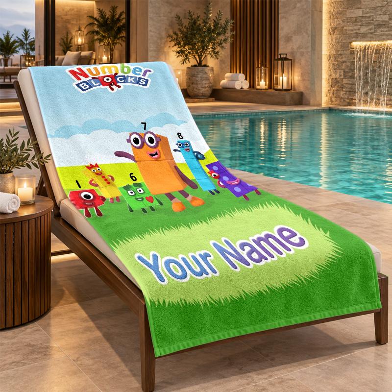 Custom Name Numberblocks Beach Towel Personalized Text Soft Towel Swimming Travel Bath Gift