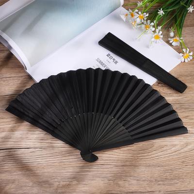 8.27"(21cm) Black Silk Folding Fan Chinese Style Hand Held Bamboo Fans Ribs Home Party Decoration Dance Props Desktop Ornament