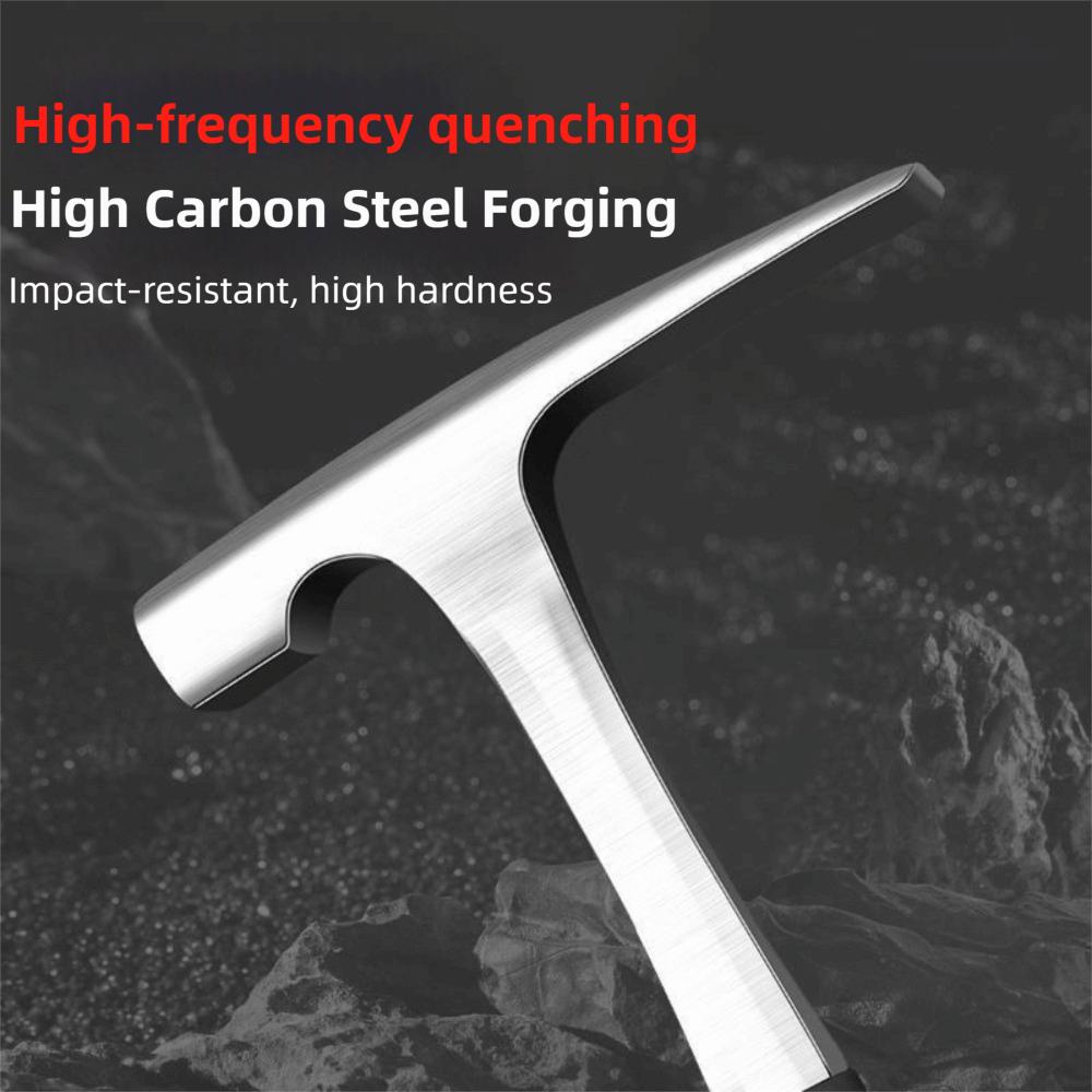 High Carbon Steel Geological Hammer Non-Slip Rubber Handle Outdoor Exploration Rock Pick Hammer Heavy Duty Brushed Finish