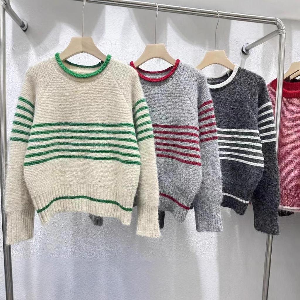 Korean Style Striped Pullover Sweater for Women - Soft, Fluffy, Round Neck, Versatile Knitwear for Autumn/Winter