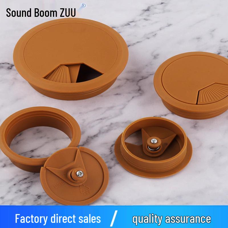 Wood Grain Black/White Round Desktop Cable Grommet Cover – Dustproof Desk Organizer
