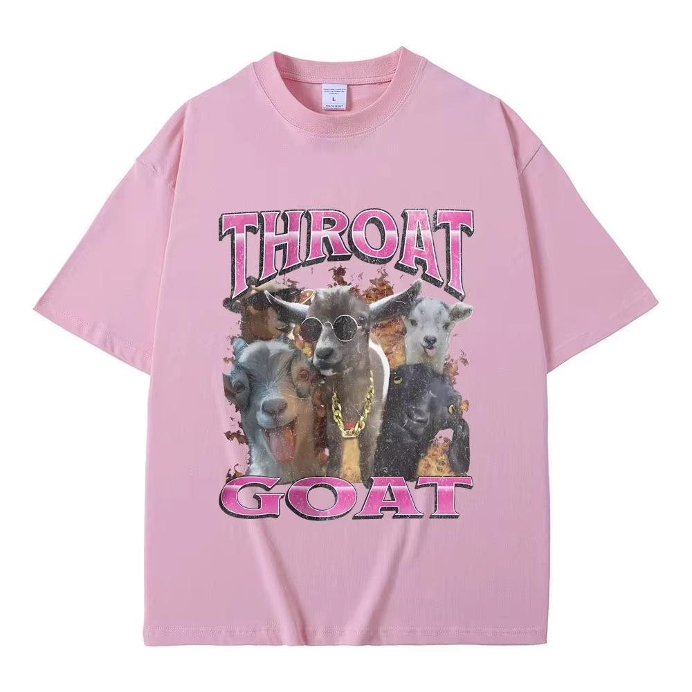 T-shirt con Stampa Grafica Divertente Throat Goat Moda Maschile Oversize Streetwear Unisex Unisex Casual Cotone Puro Alta Qualità Manica Corta