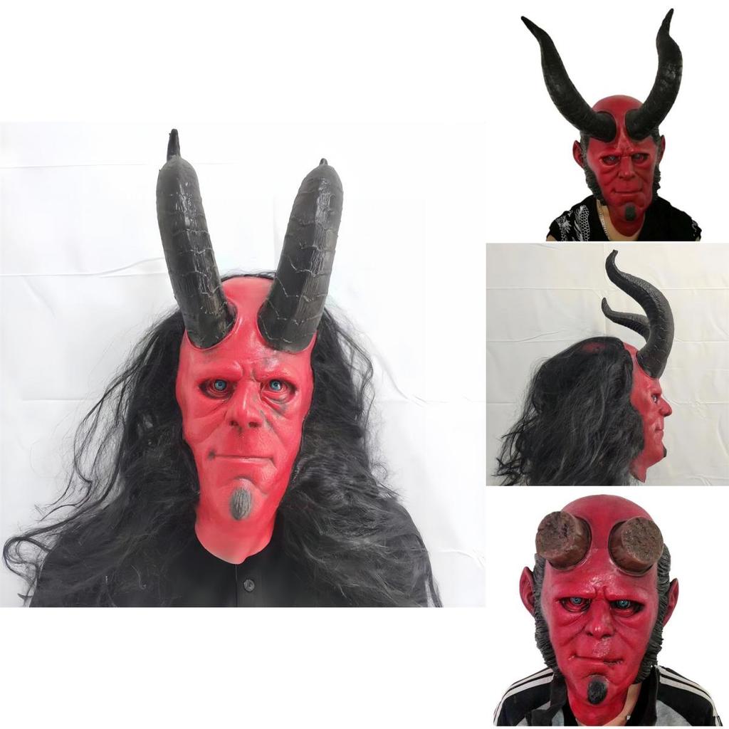 Máscara de Látex de Hellboy Para Halloween y Navidad Fiesta de Disfraces de Terror Decoración