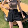 Women's Denim Shorts with Rolled Edges and Double Buttons Summer High Waist Straight Leg Wide Leg A-line Shorts