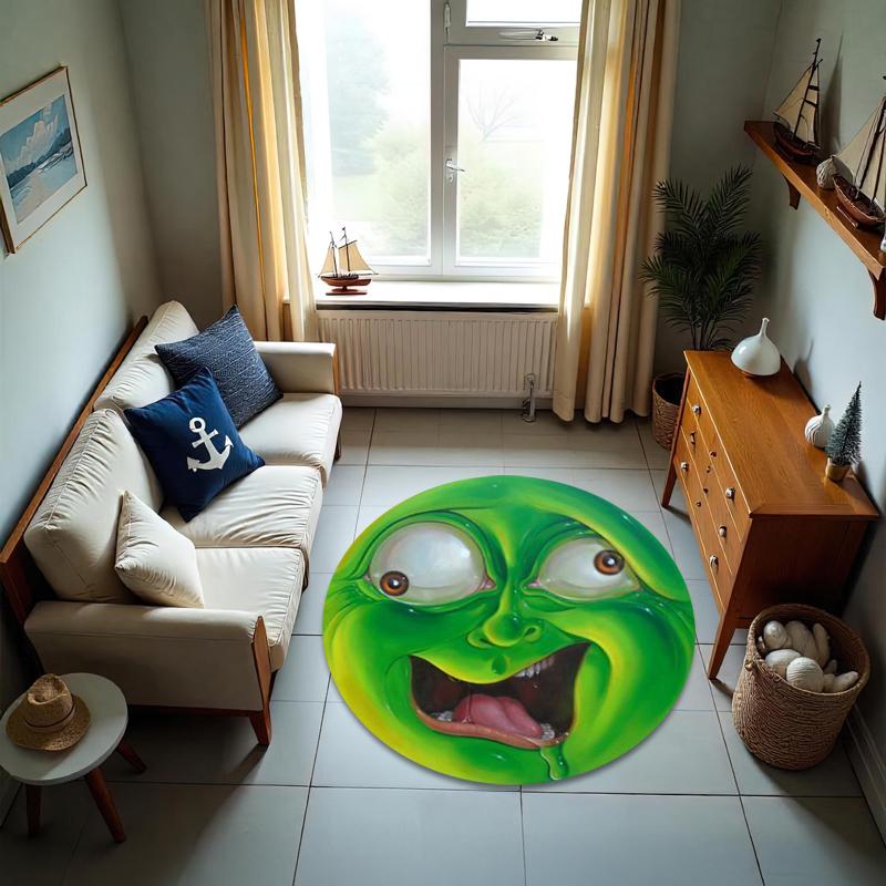 Funny Face Round Area Rug Cartoon Emoji Smiling Face Print Soft NonSlip Floor Mat for Living Room Bedroom Kids Room Decor 80cm x 80cm