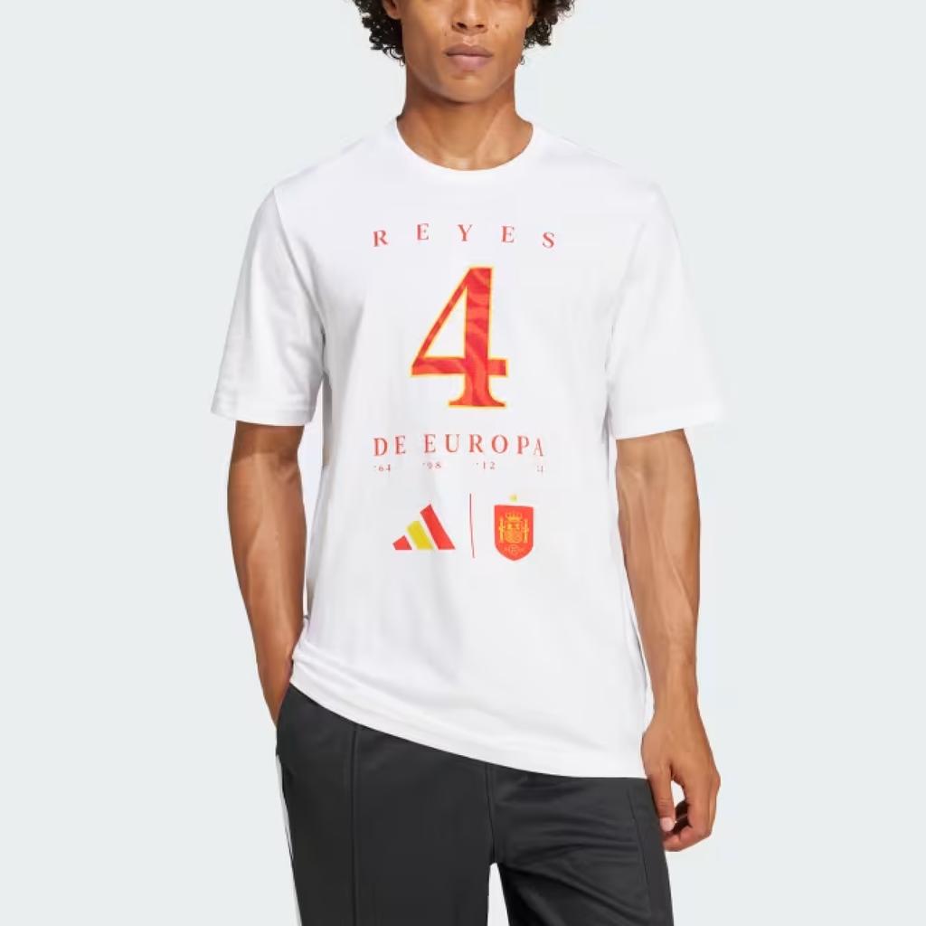 adidas Maglietta Euro Winner Logo Squadra Spagna Stampa Lettera Numero Girocollo Manica Corta Maglia da Calcio Uomo Top Bianco KA0565