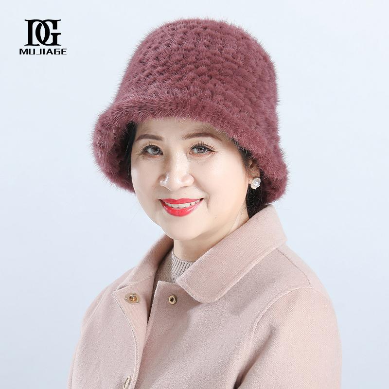 

Норковая шапка женская зимняя универсальная шапка из меха норки среднего и старшего возраста в Корейском стиле зимняя шапка для мамы, бабушки и рыбака One Size（head 54-60CM）