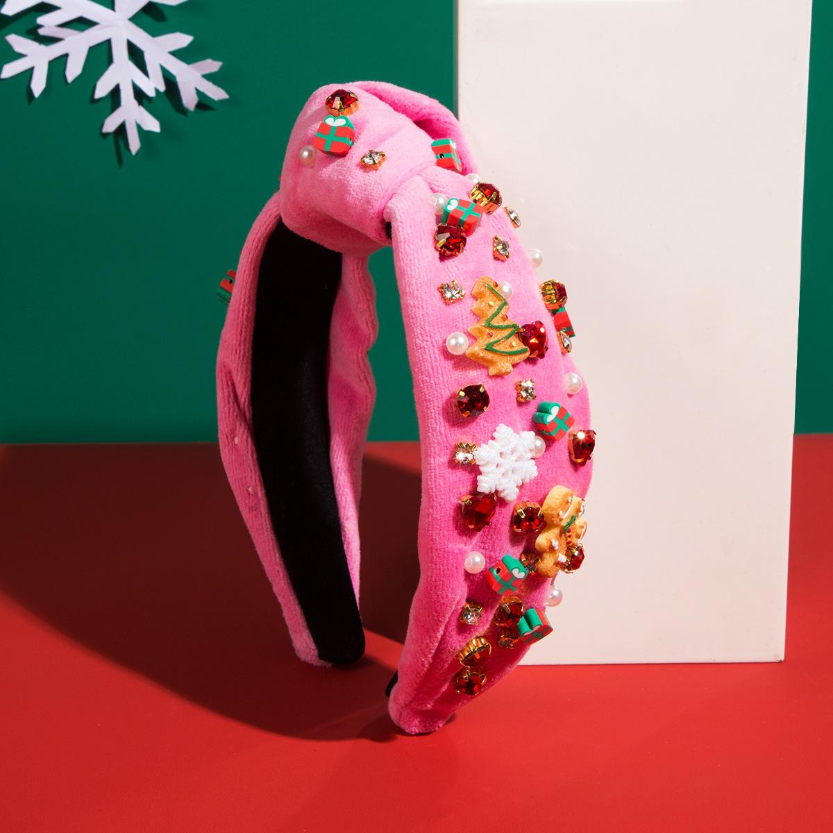 

Повязка на голову для женщин, рождественская красочная бирюзовая инкрустация кристаллами с широким краем, повязка на голову ярких цветов, универсальный головной убор One Size розовый