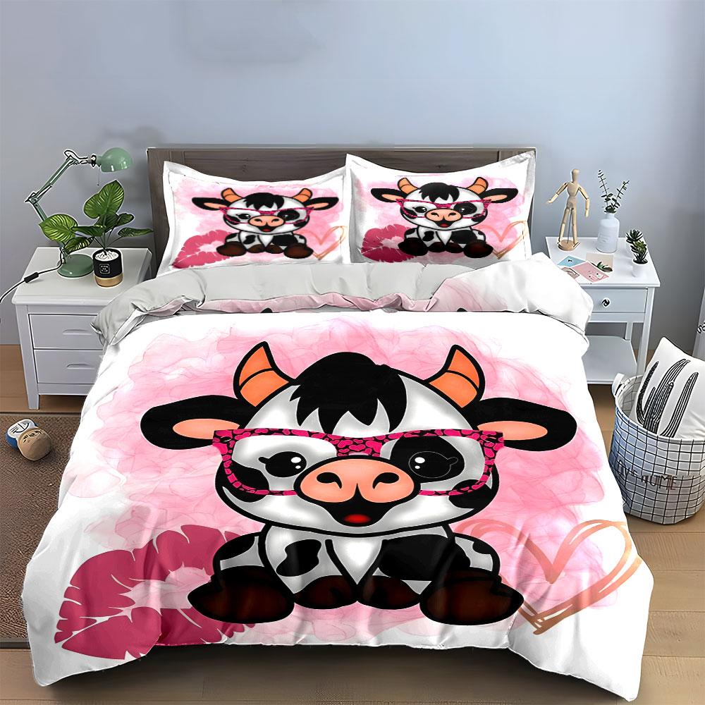 "Cartoon Cow Decor Set" Soft Skin-Friendly Bedding Set Includes 1 Duvet Cover And 2 Pillowcase Gift