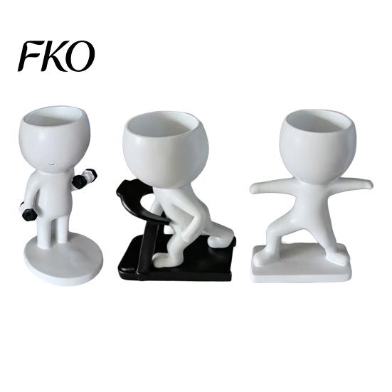 Mini Green Plant Pot Fun Workout Figure Planter, Modern Resin Treadmill Runner Pot, Dumbbell Black And White Planter Body Builder Holder,