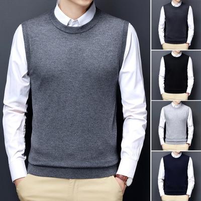 Haut gilet sans manches, col rond, tricoté, élastique, couleur unie, pull chaud décontracté, Style Simple