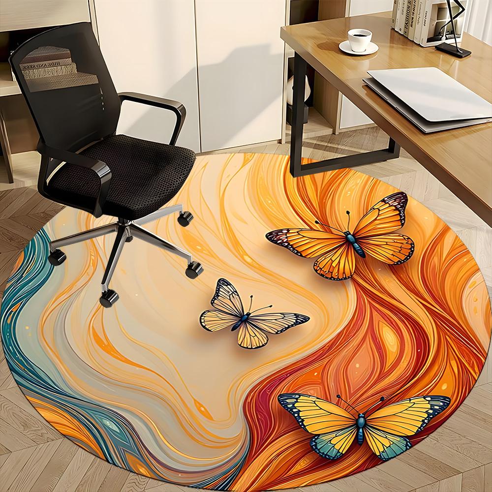 1pc Butterfly Flow Office Round Area Rug, Indoor Mat Suitable ForOffice, Under Office Chairs Bedroom Living Room Home Decor, Room Deco  D037