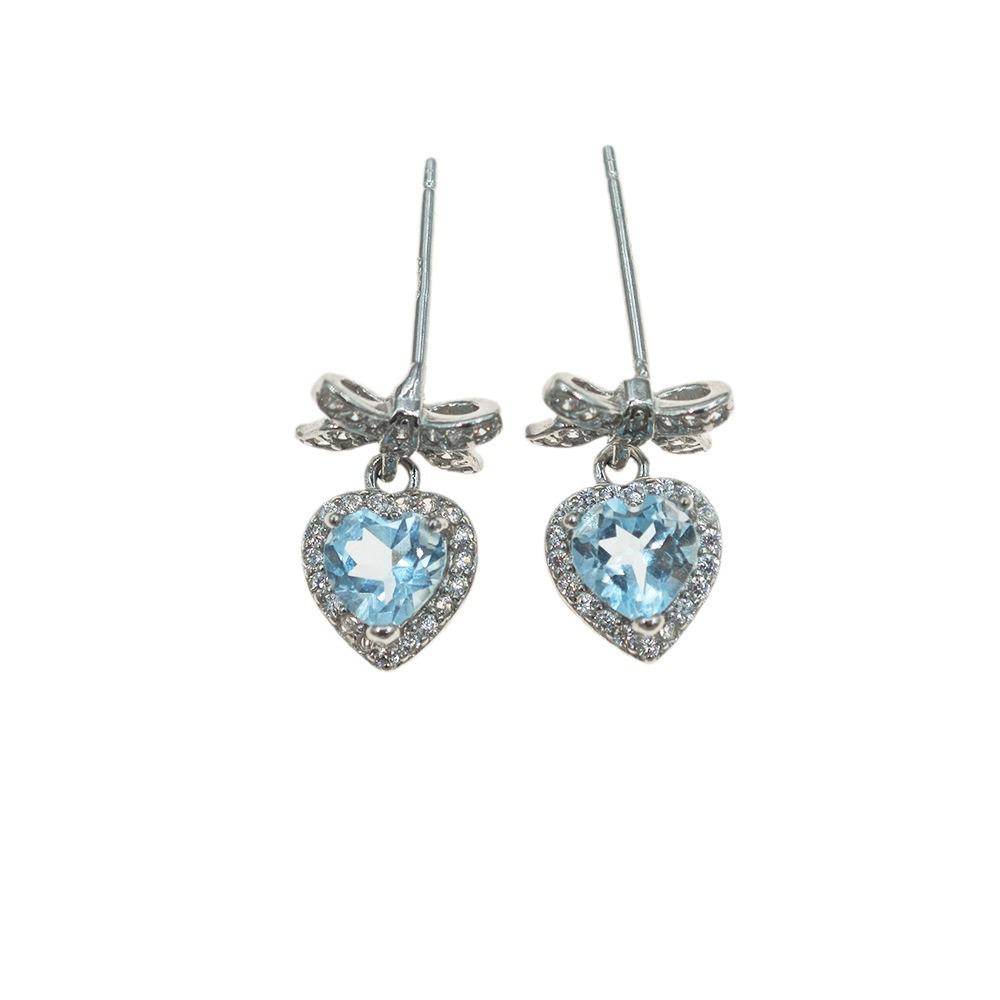 

Роскошные серьги-бантики в форме сердца с топазом 925 Silver серебряный