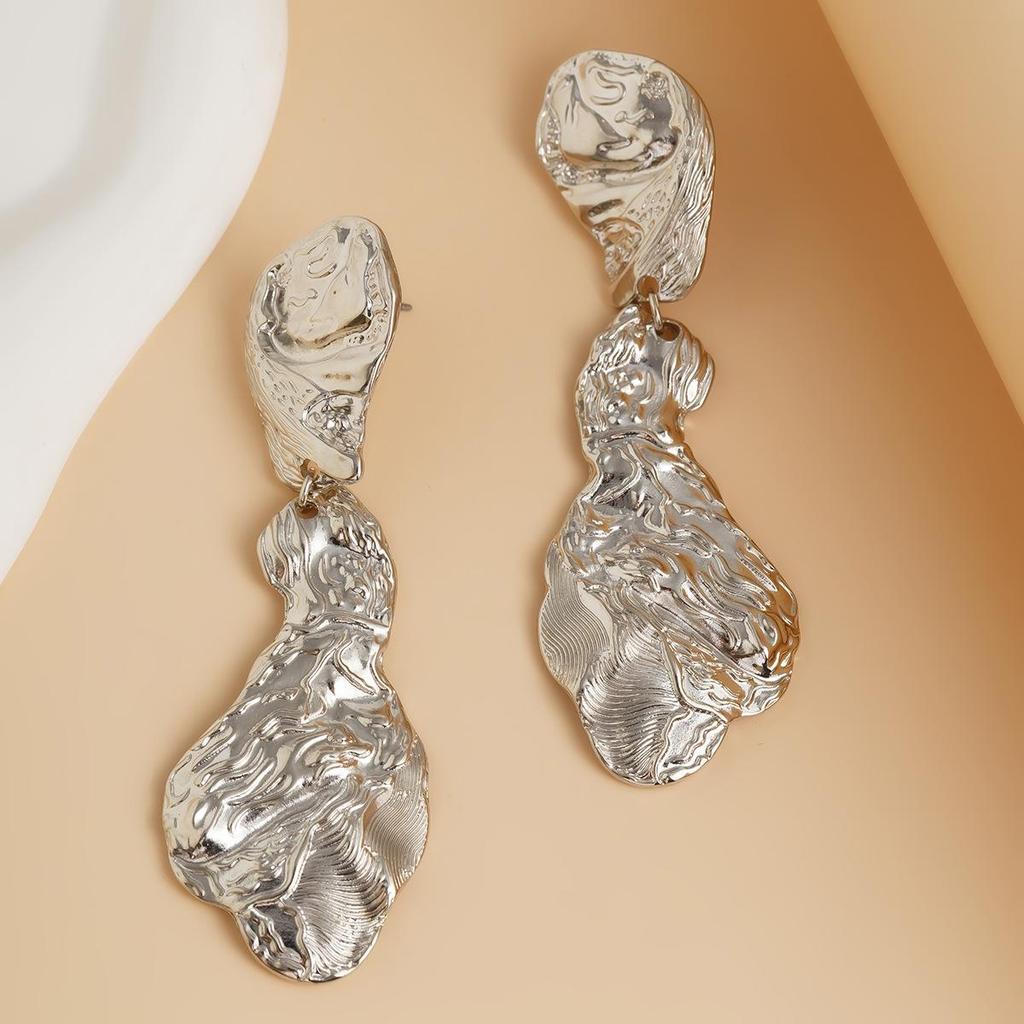 European and American Personality Pleated Heart and Sunflower Alloy Earrings