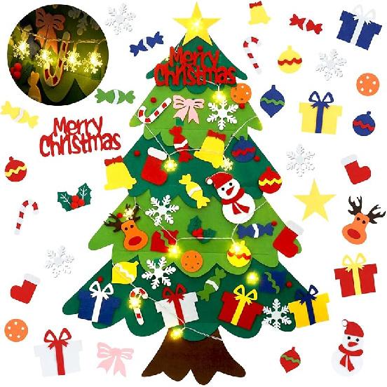 Felt Christmas Tree for Kids, 3.2FT Felt Christmas Tree for Toddlers, 32 Detachable Ornaments, Toddlers Wall Hanging Decorations, Luminous Snowflake