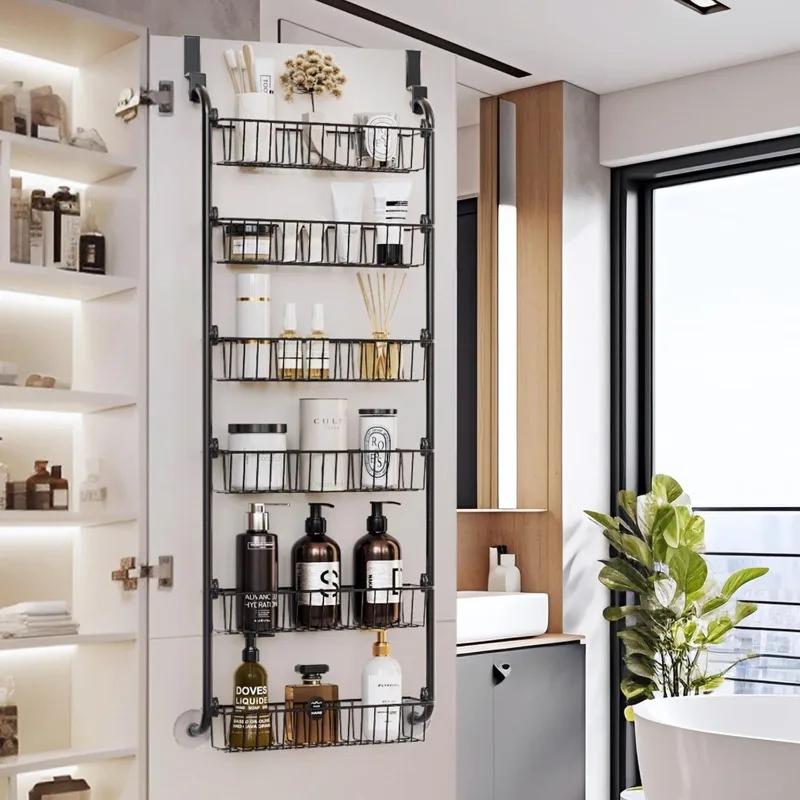 Over The Door Storage Rack Heavy-Duty Metal Wall Hanging Basket Behind The Door Shelf Multifunctional Kitchen Bedroom Organizer 6-tier чёрный 16730₽